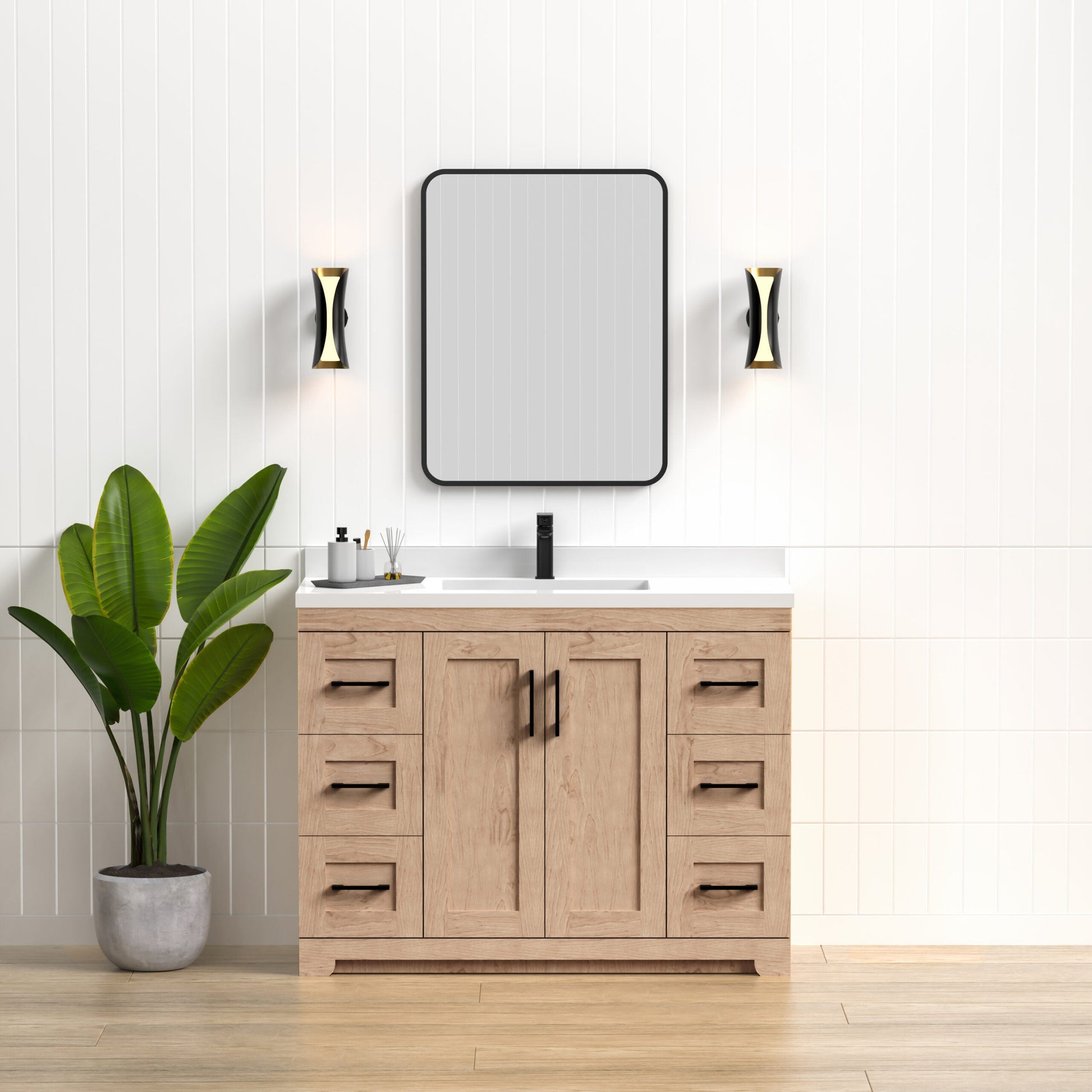 Bridgeport 42" Solid-Wood Vanity with Quartz Countertop- Maple