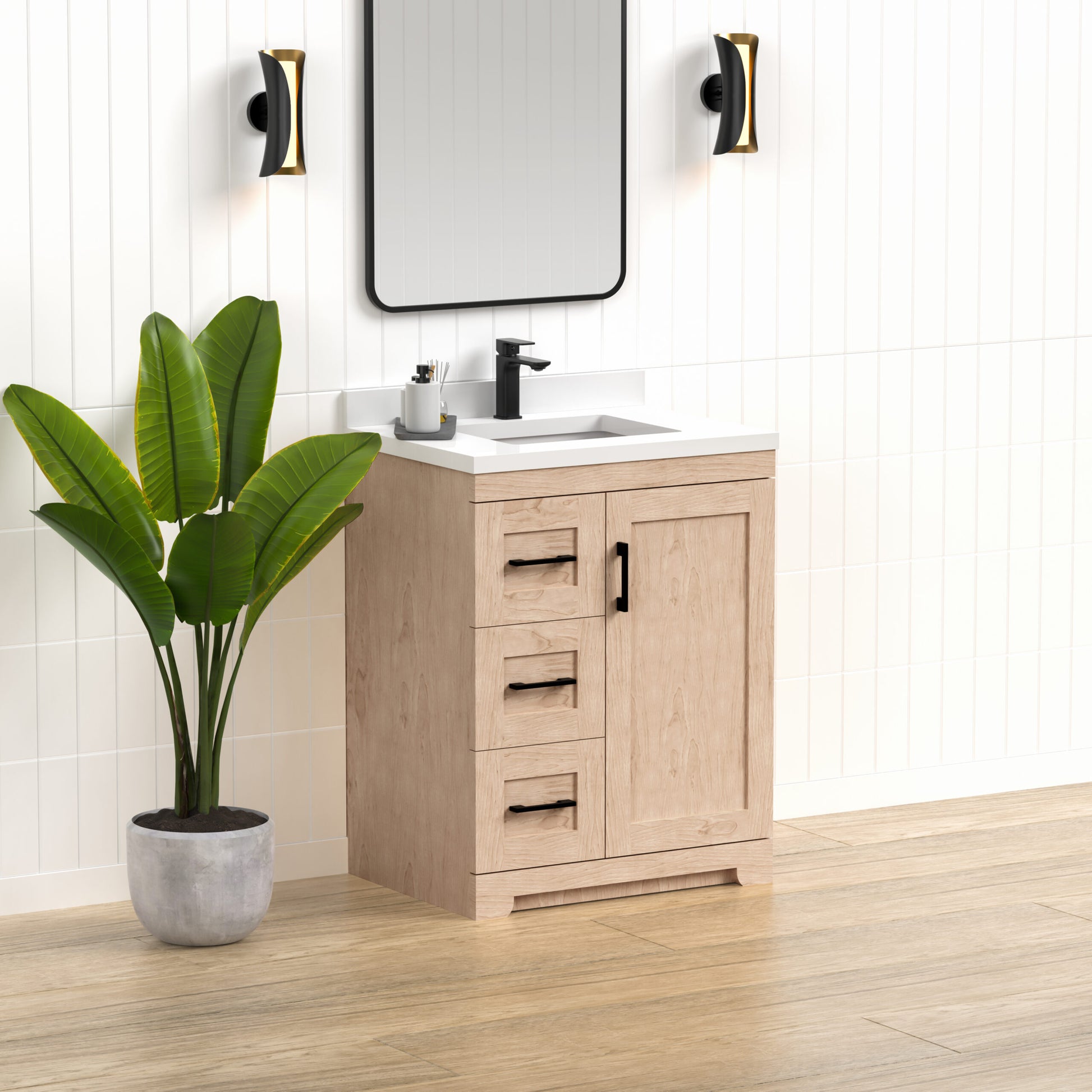 Bridgeport 30ā³ Solid-Wood Vanity with Quartz Countertop-Maple