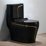 All-In-One Toilet Bowl Ceramic Material Anti-fouling and Easy to Clean - 7" Black/ Gold Round