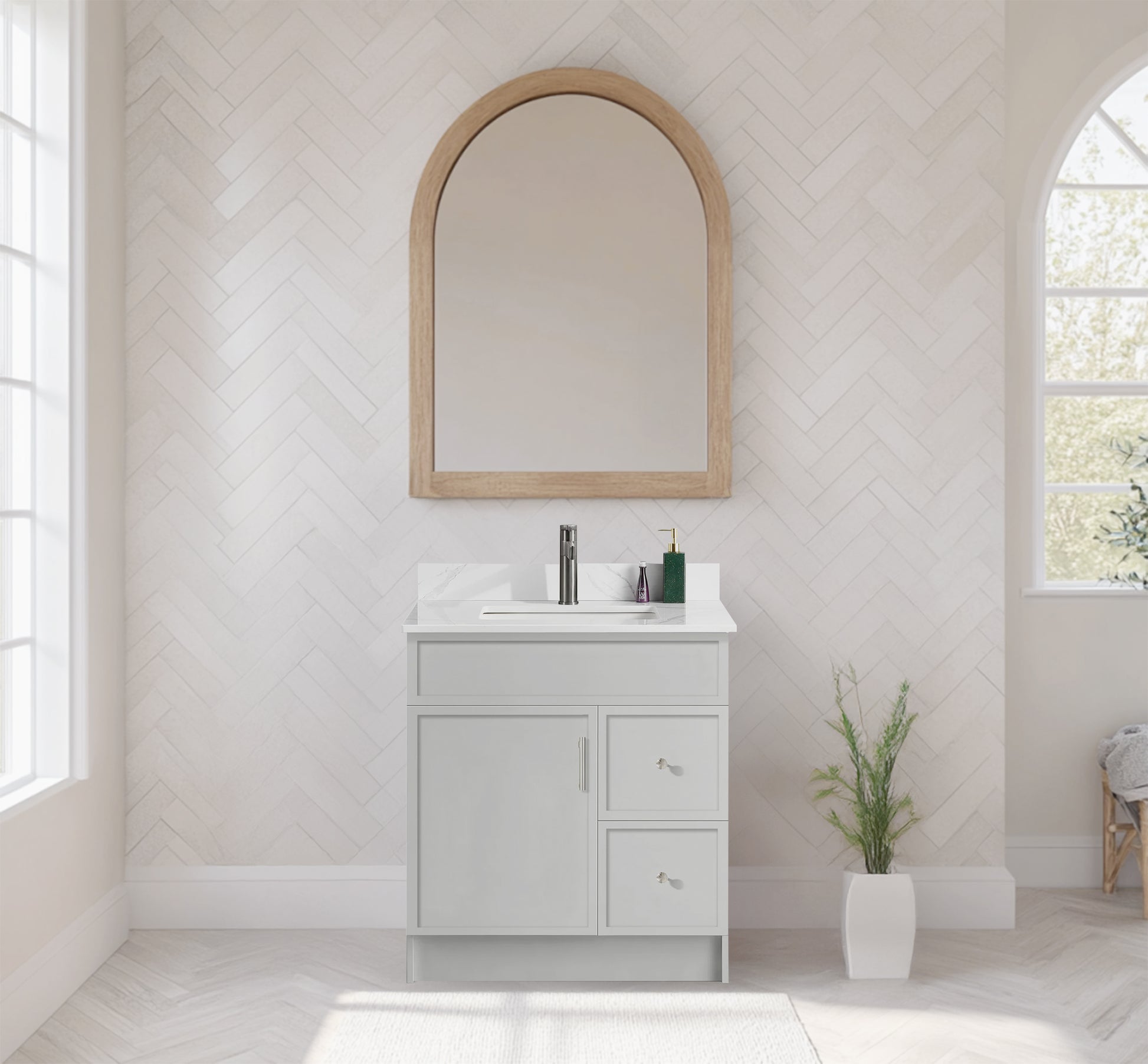 Rossi 30" Slim Shaker Bathroom Vanity With Quartz Countertop (MDF)-White