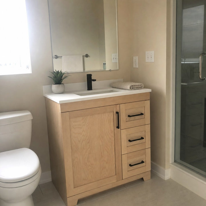 30" Bridgeport solid maple Shaker bathroom vanity installed in a real Canadian home