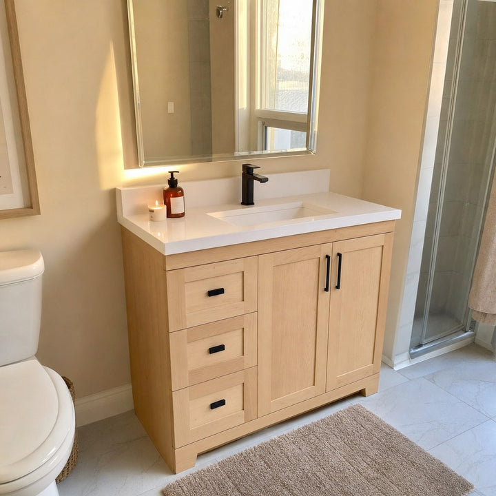 36" Bridgeport solid maple Shaker bathroom vanity installed in a real Canadian home