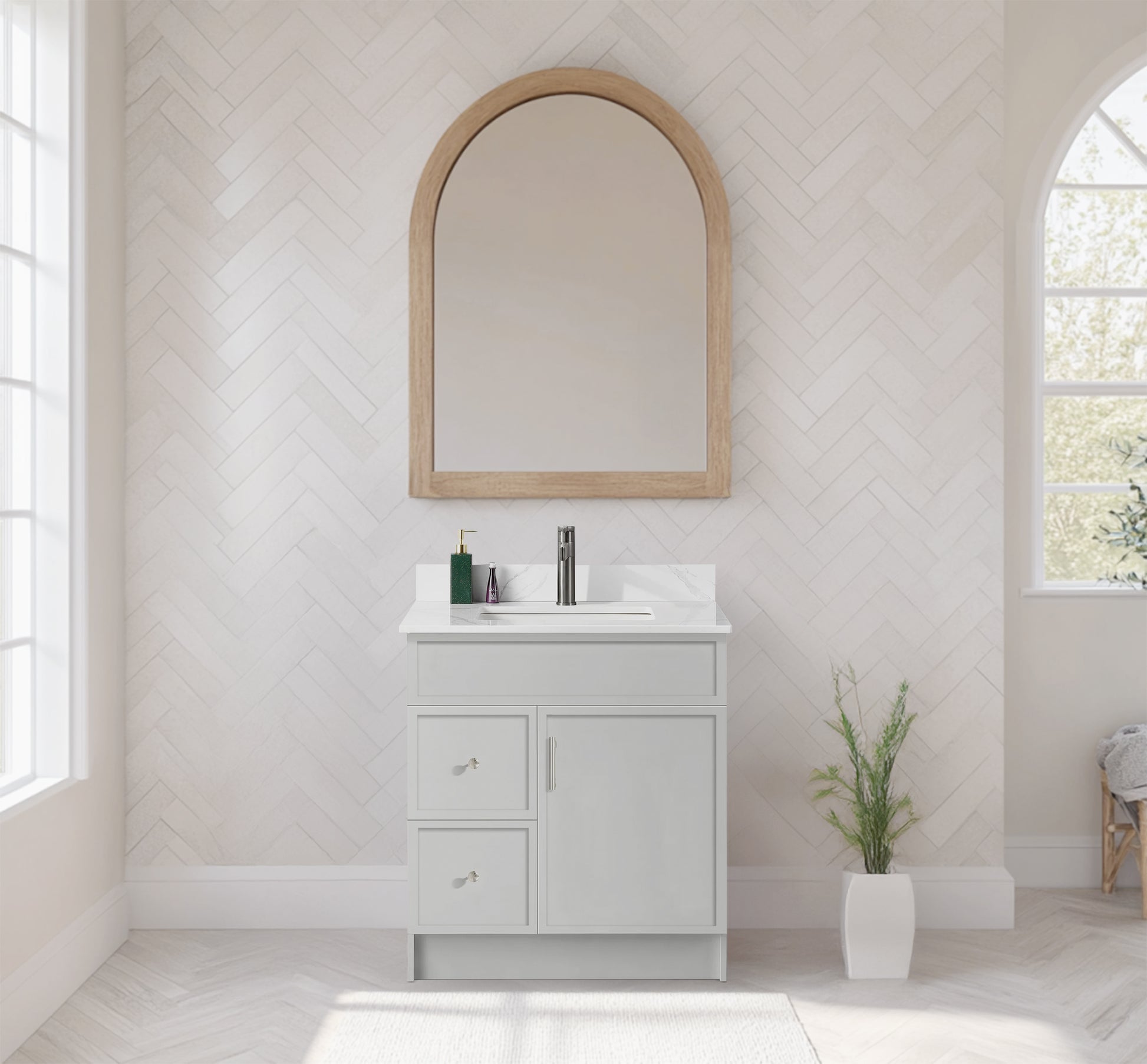 Rossi 30" Slim Shaker Bathroom Vanity With Quartz Countertop (MDF)-Grey