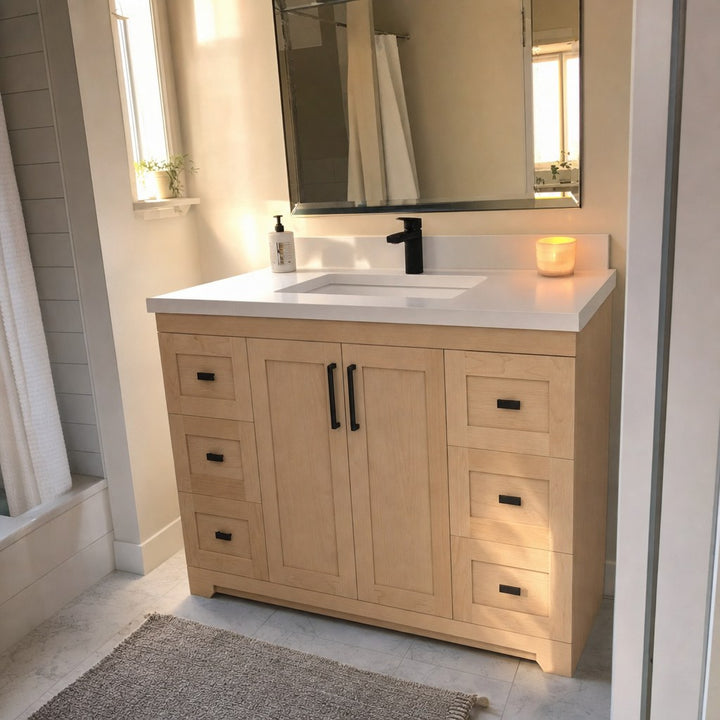 48" Bridgeport solid maple Shaker bathroom vanity installed in a real Canadian home