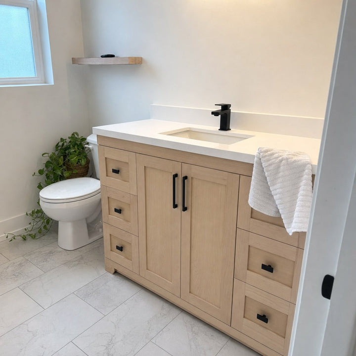 48" Bridgeport solid maple Shaker bathroom vanity installed in a real Canadian home