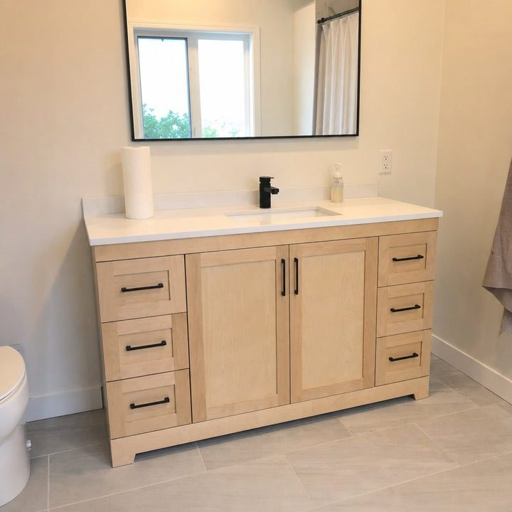 60" single-sink Bridgeport solid maple Shaker bathroom vanity installed in a real Canadian home