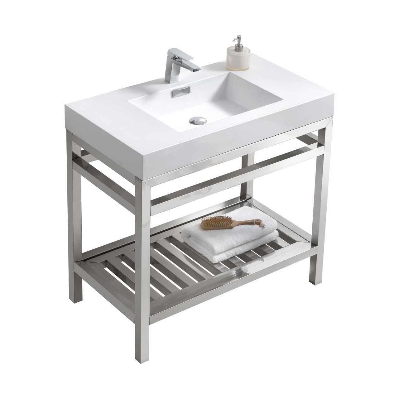 Cisco ā Stainless Steel Console W/ White Acrylic Sink