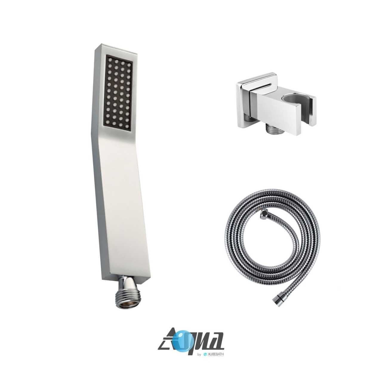 Aqua Piazza Brass Shower Set with 8ā³ Ceiling Mount Square Rain Shower, Handheld and Tub Filler