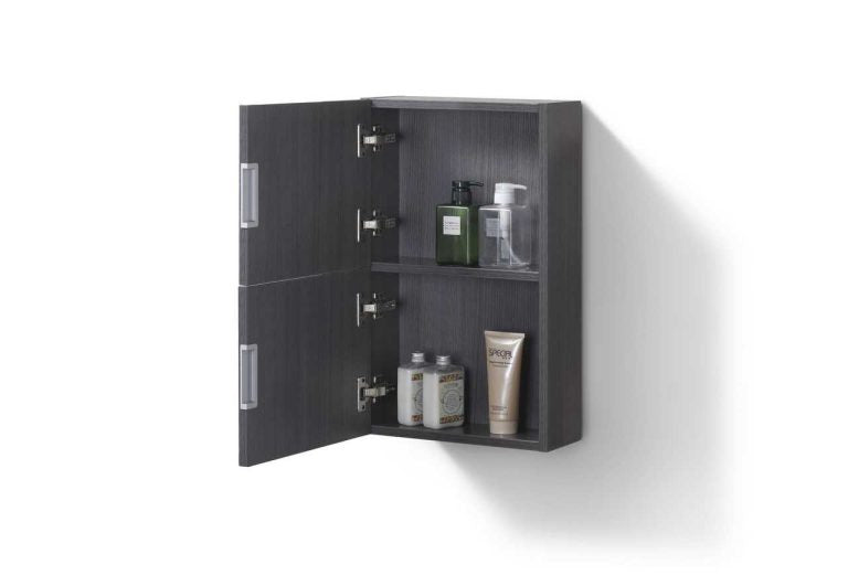 Bliss 14ā³ Wide by 24ā³ High Linen Side Cabinet With One Door in High Gloss Gray Oak Finish