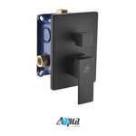 Aqua Piazza Matte Black Shower Set with 12″ Ceiling Mount Square Rain Shower, Handheld and Tub Filler