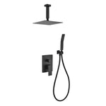 Aqua Piazza Matte Black Shower Set with 12″ Ceiling Mount Square Rain Shower and Handheld