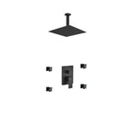 Aqua Piazza Matte Black Shower Set with 8″ Ceiling Mount Square Rain Shower and 4 Body Jets
