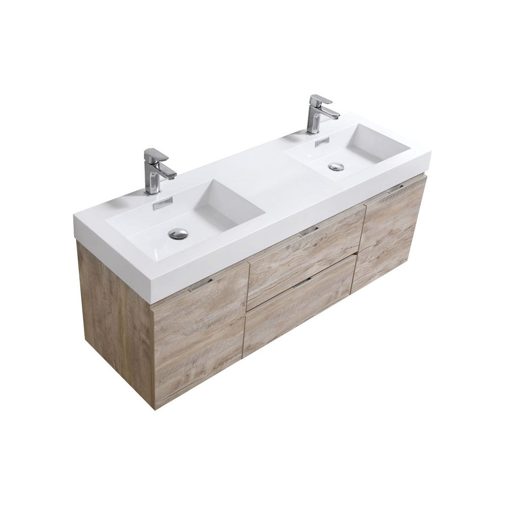 Bliss 60" Double Sink Wall Mount Modern Bathroom Vanity