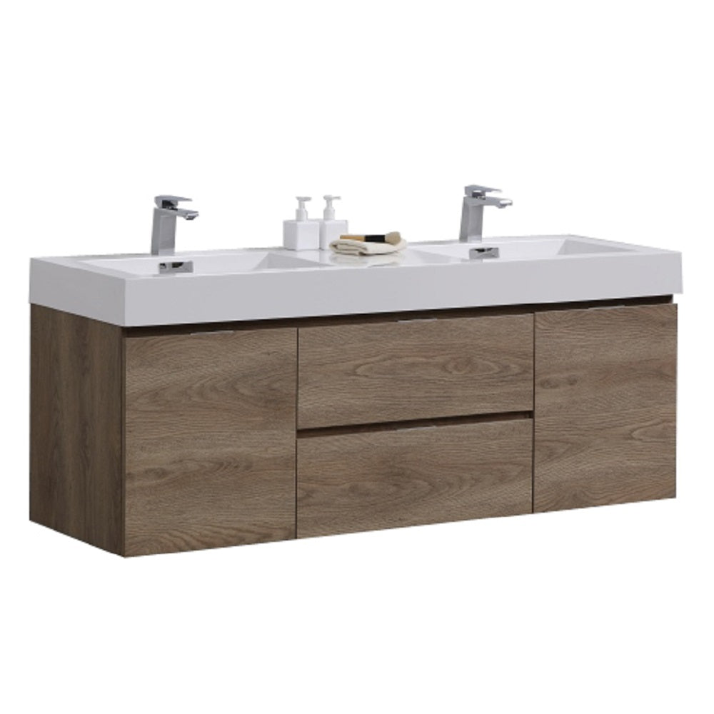 Bliss 60" Double Sink Wall Mount Modern Bathroom Vanity