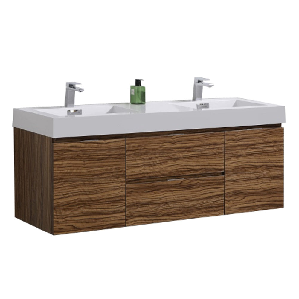 Bliss 60" Double Sink Wall Mount Modern Bathroom Vanity