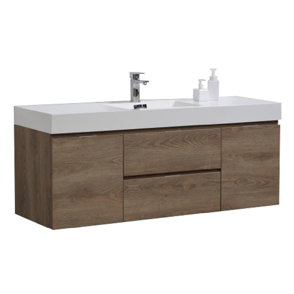 Bliss 60" Single Sink Wall Mount Modern Bathroom Vanity