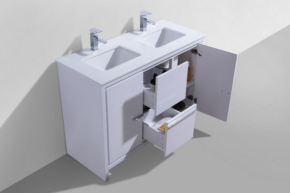 Dolce 48" Double Sink Modern Bathroom Vanity with Quartz Counter-Top