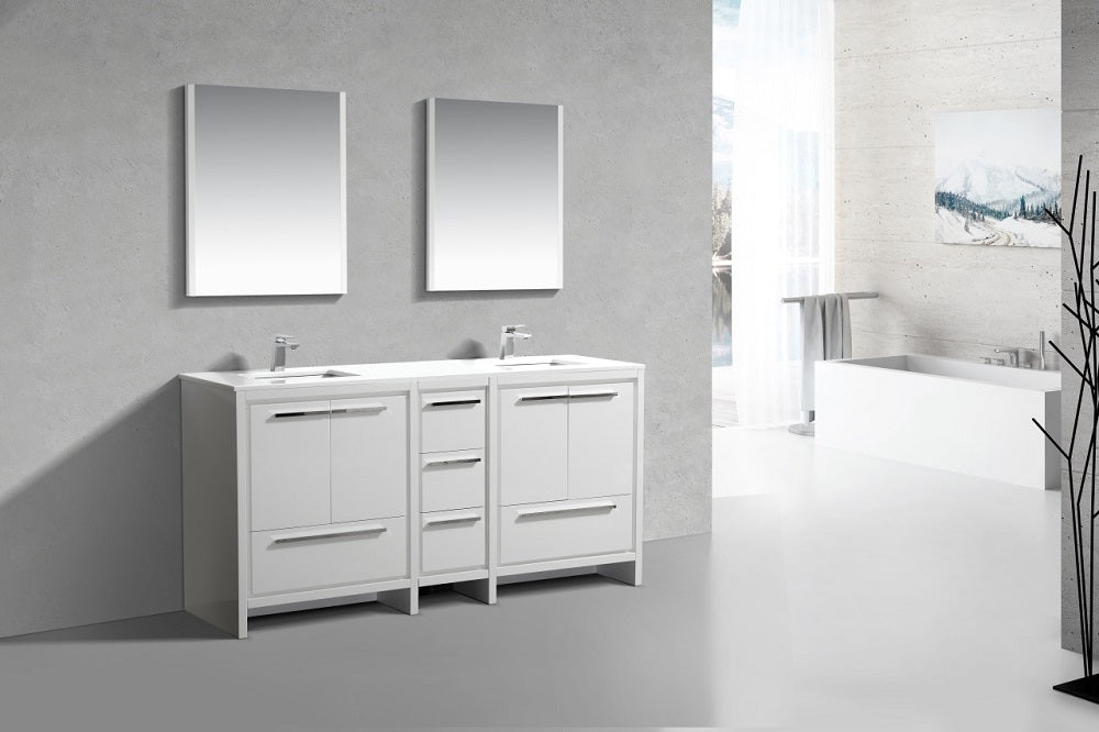 Dolce 72" Double Sink Modern Bathroom Vanity with Quartz Counter-Top