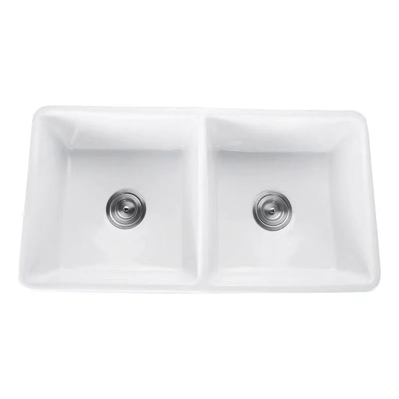 Emirald 33" x 18" Fire Clay Farmhouse Double Kitchen Sink