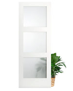 Frosted Glass 24-inch x 80-inch x 1-3/8-inch 3-Panel Interior Door Primed White With Tempered Glass