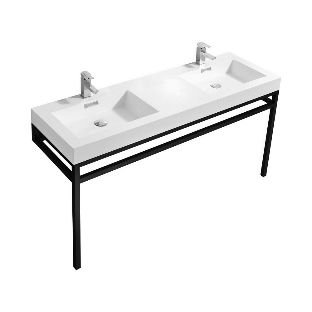 Haus 60" Double Sink Stainless Steel Console With White Acrylic Sink