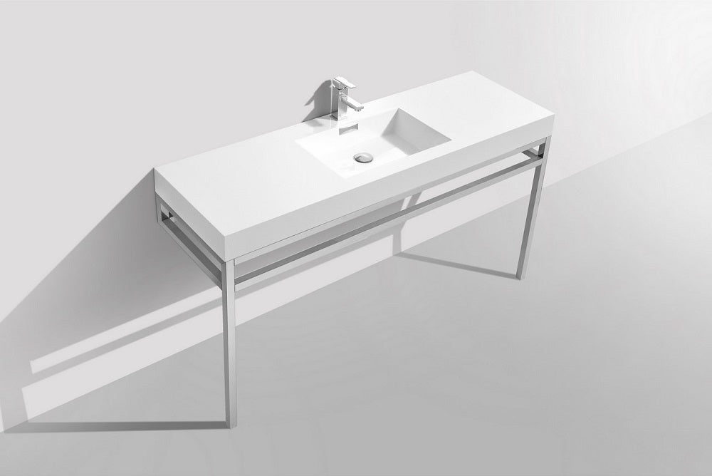 Haus 60" Single Sink Stainless Steel Console With White Acrylic Sink