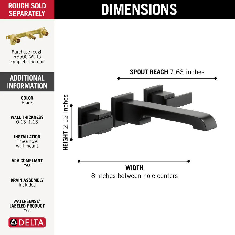 Delta Ara Two Handle Wall Mount Bathroom Faucet Trim