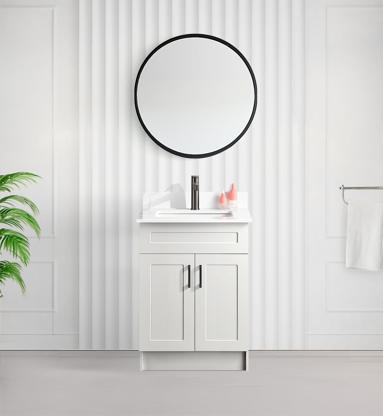 Tesoro 24" Shaker Bathroom Vanity With Quartz Countertop (MDF)