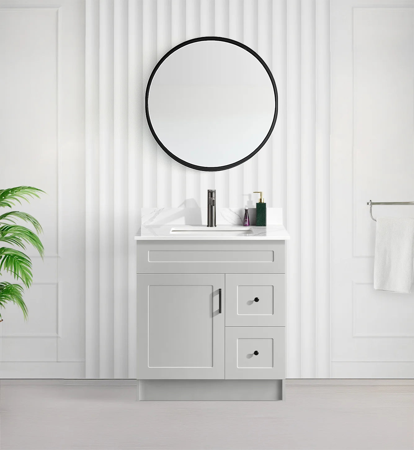 Tesoro 30" Shaker Bathroom Vanity With Quartz Countertop (MDF)