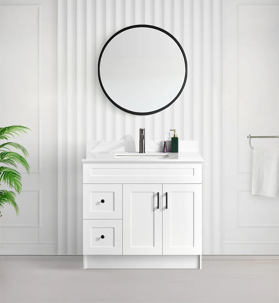 Tesoro 36" Shaker Bathroom Vanity With Quartz Countertop (MDF) — MDF Tesoro vanity front