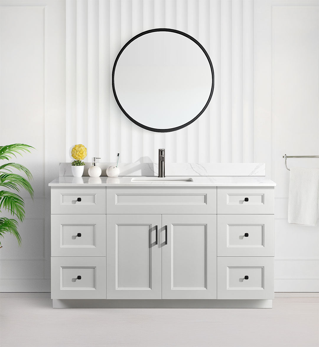 Tesoro 60" Single Sink Shaker Bathroom Vanity With Quartz Countertop (Solid Wood)