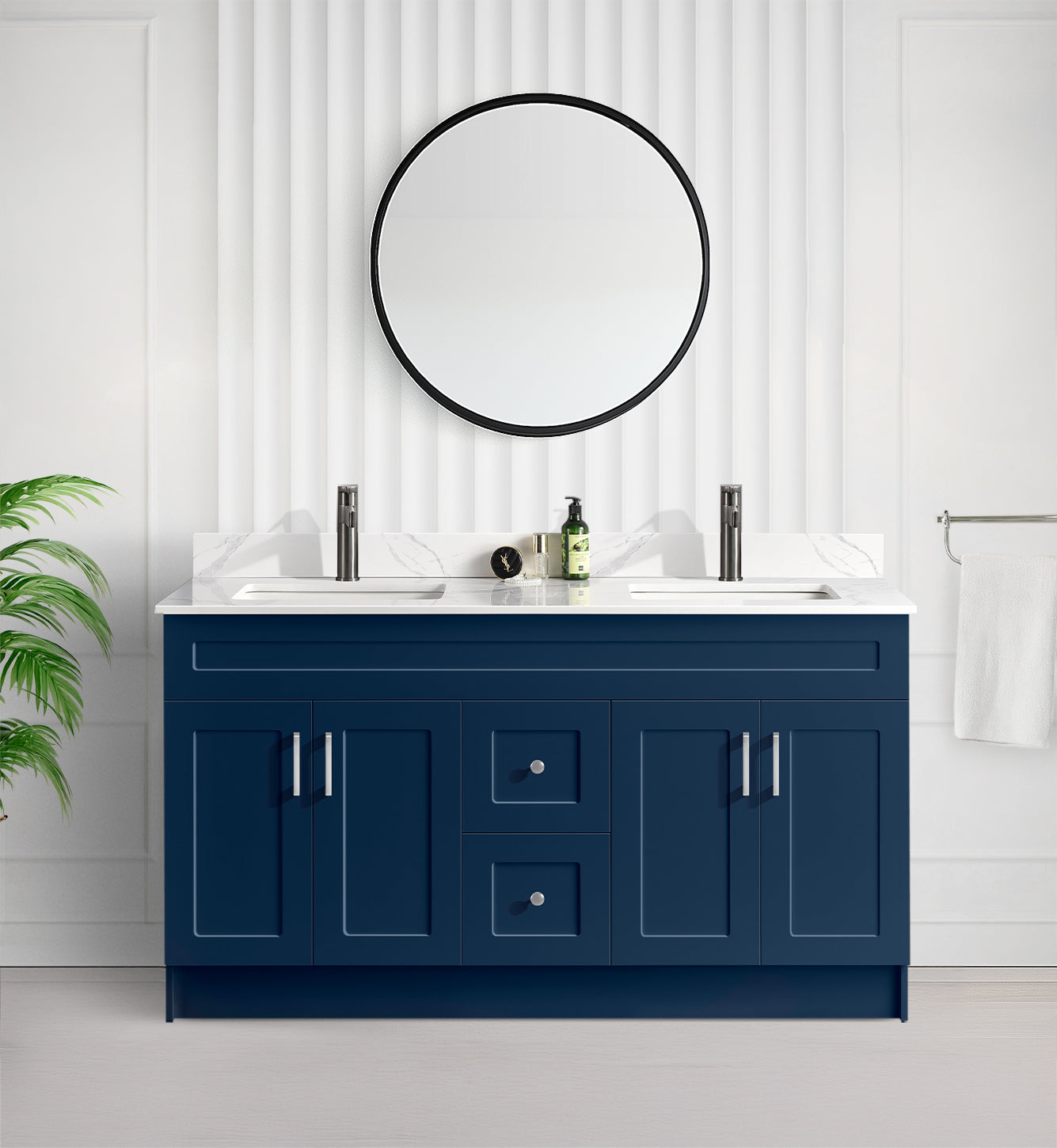 Tesoro 72" Double Sink Shaker Bathroom Vanity With Quartz Countertop (MDF)