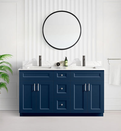 Tesoro 60" Double Sink Shaker Bathroom Vanity With Quartz Countertop (Solid Wood)