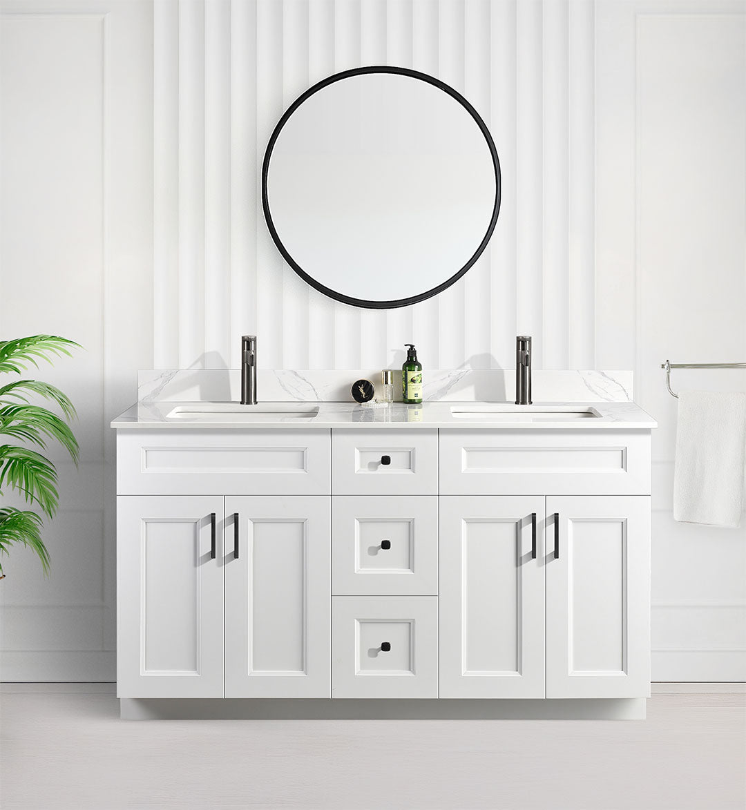 Tesoro 60" Double Sink Shaker Bathroom Vanity With Quartz Countertop (Solid Wood)