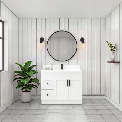 Tesoro 36" Shaker Bathroom Vanity With Quartz Countertop (Solid Wood) — bathroom vanity for Mississauga homes