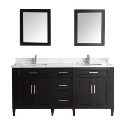 Vanity Art - Hudson 72" Double Sink Bathroom Vanity Set with Sink and Mirrors (Carrara Marble Top)