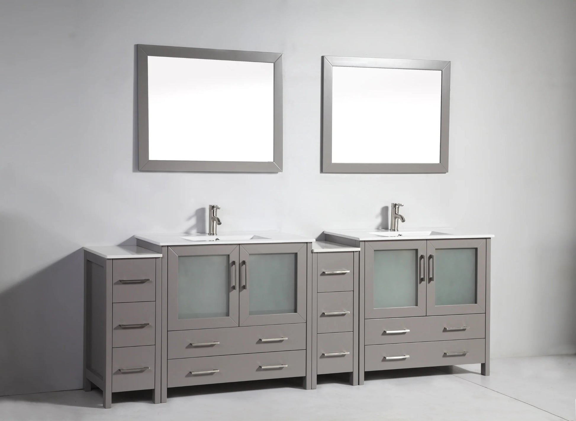 Vanity Art - Westmount 96" Double Sink Bathroom Vanity Set with Sink and Mirrors - 2 Side Cabinets