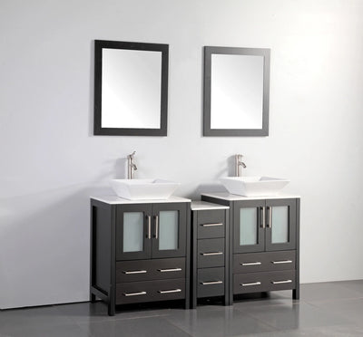 Vanity Art - Bristol 84" Double Vessel Sink Bathroom Vanity Set with Sinks and Mirrors - 1 Side Cabinet