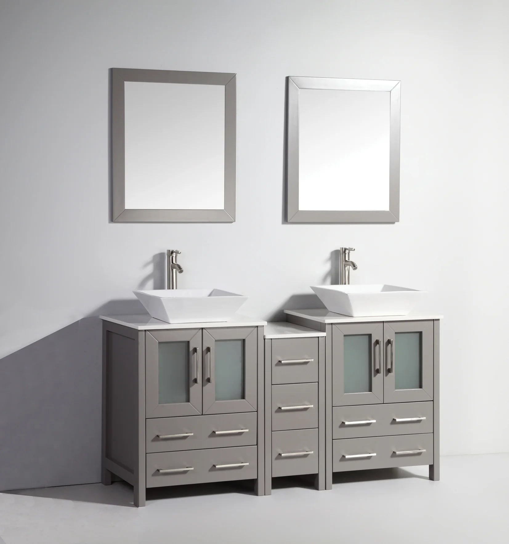 Vanity Art - Bristol 60" Double Vessel Sink Bathroom Vanity Set with Sink and Mirror