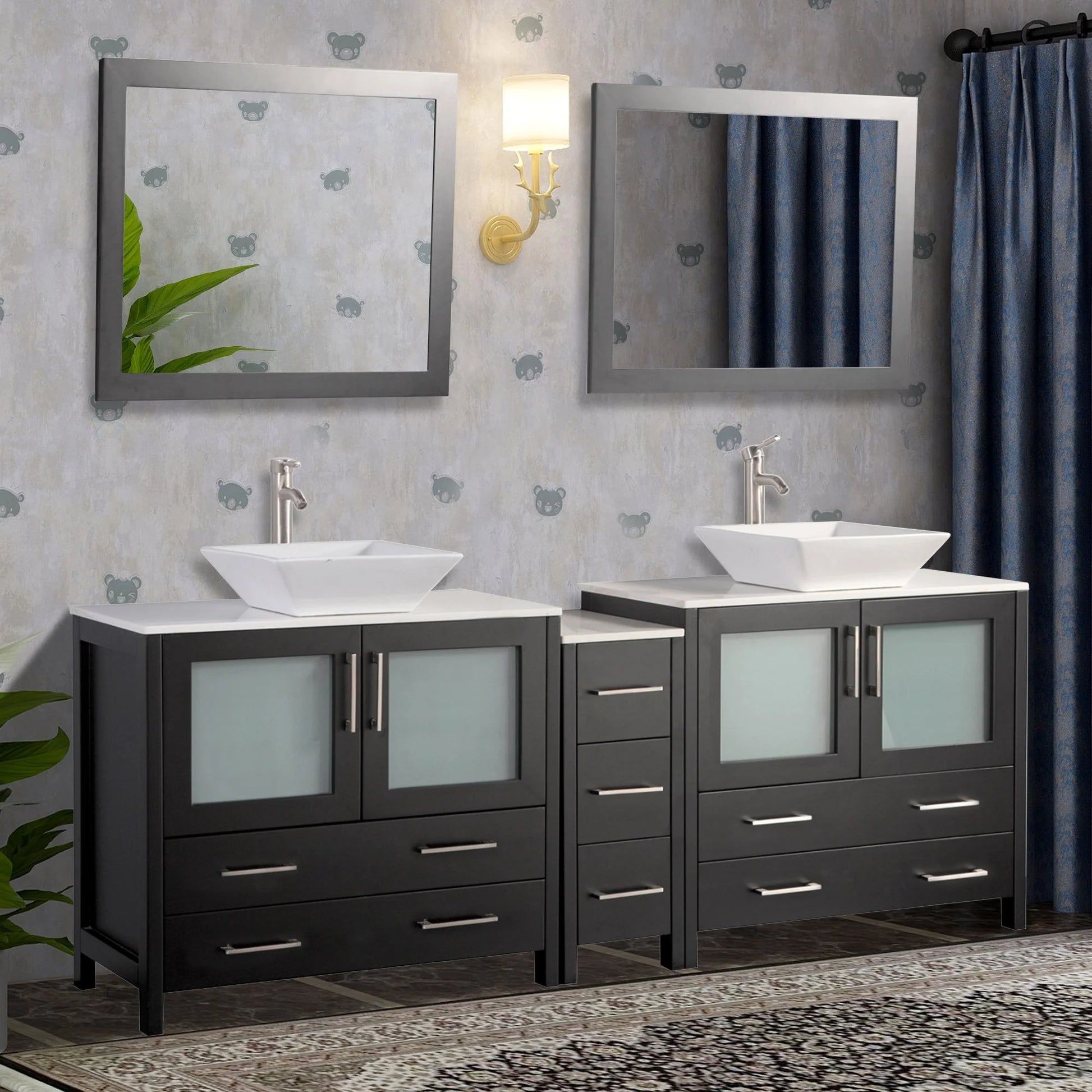 Vanity Art - Westmount 84" Double Sink Bathroom Vanity Set with Sink and Mirrors - 1 Side Cabinet