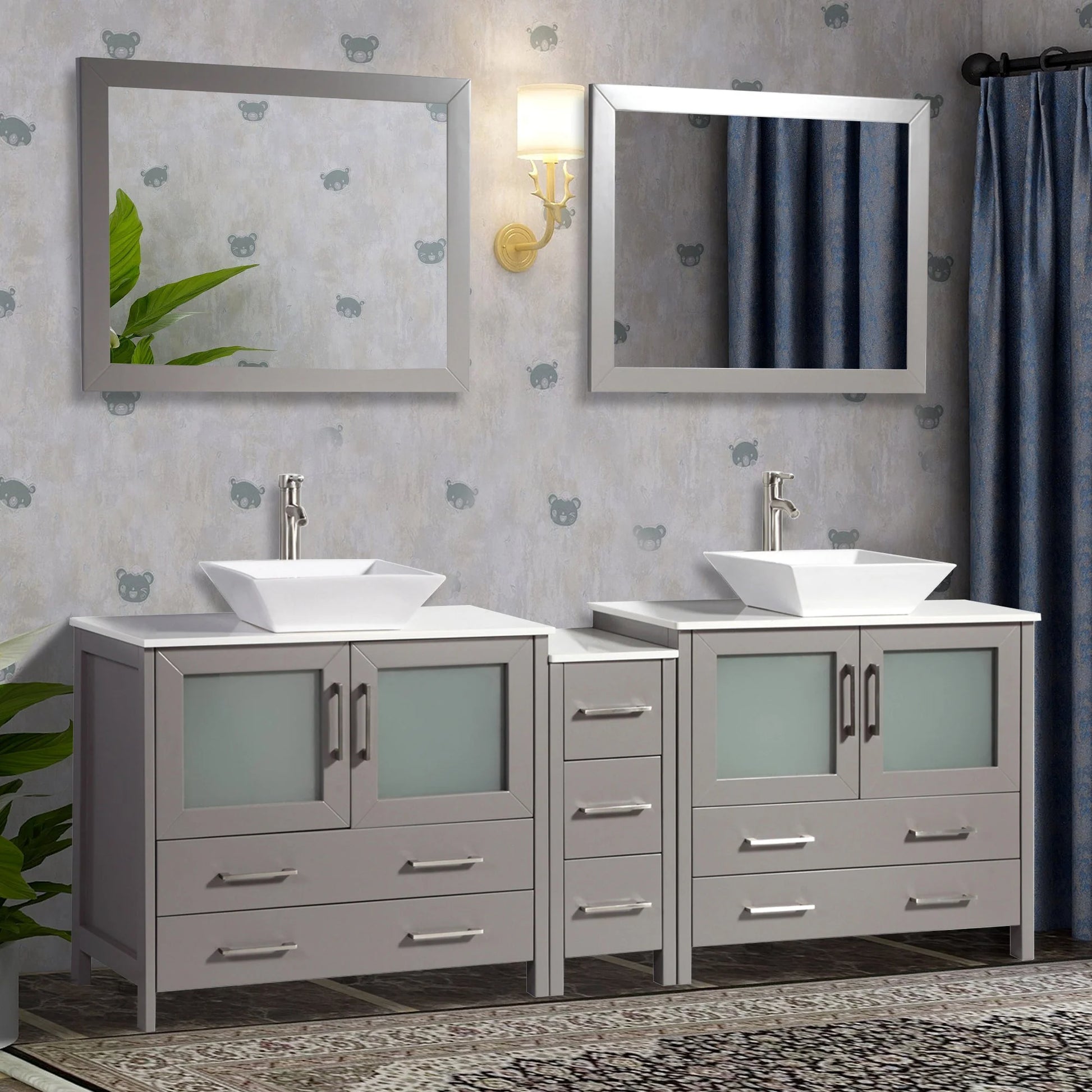 Vanity Art - Westmount 84" Double Sink Bathroom Vanity Set with Sink and Mirrors - 1 Side Cabinet