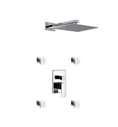 Aqua Piazza Brass Shower Set with 12ā³ Square Rain Shower and 4 Body Jets