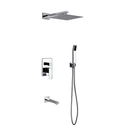 Aqua Piazza Brass Shower Set with 12ā³ Square Rain Shower, Handheld and Tub Filler