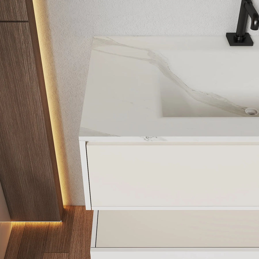 Aventino integrated ceramic basin — top-down detail of moulded sink bowl