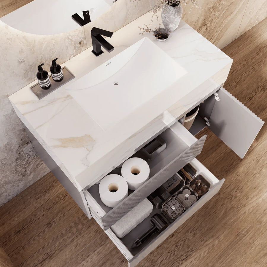 Aventino vanity in bathroom setting — dimensional context