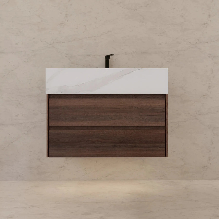 Aventino integrated ceramic basin — top-down detail of moulded sink bowl