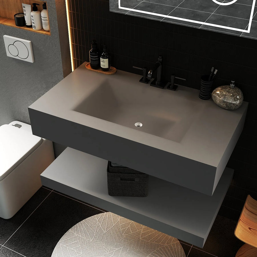 Aventino integrated ceramic basin — top-down detail of moulded sink bowl