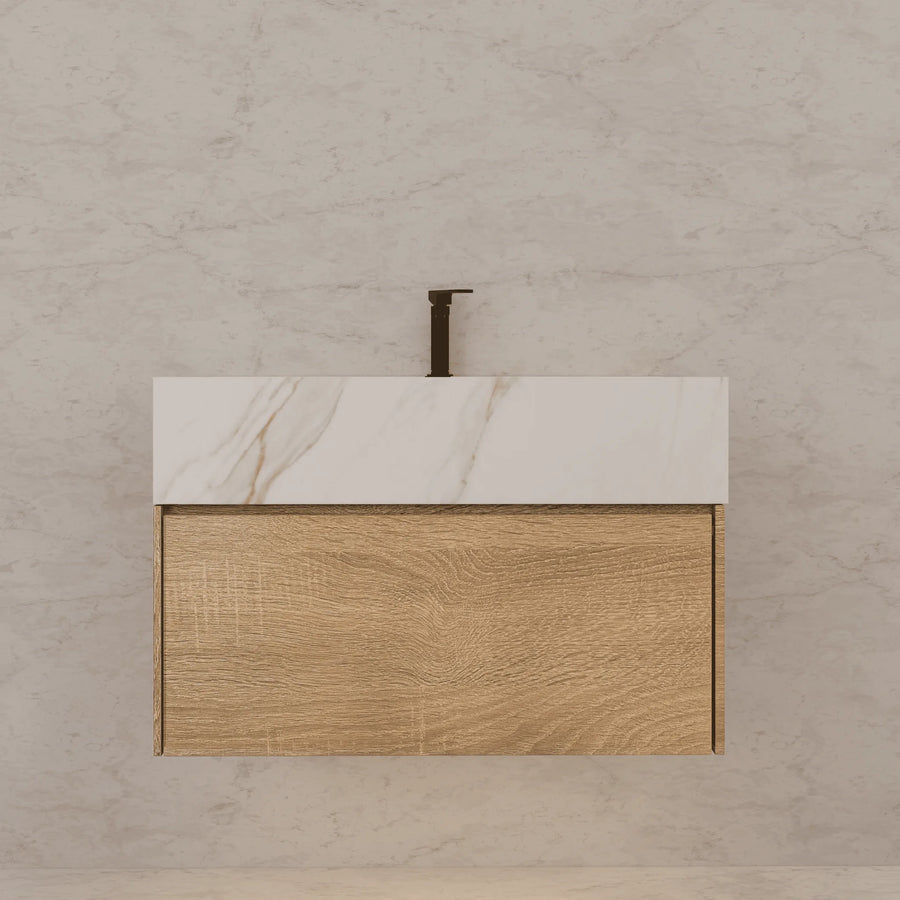 Aventino light oak plywood cabinet — straight-on view of drawer face