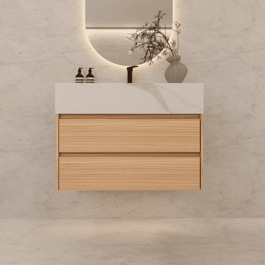 Aventino nature oak plywood cabinet — straight-on view of drawer face