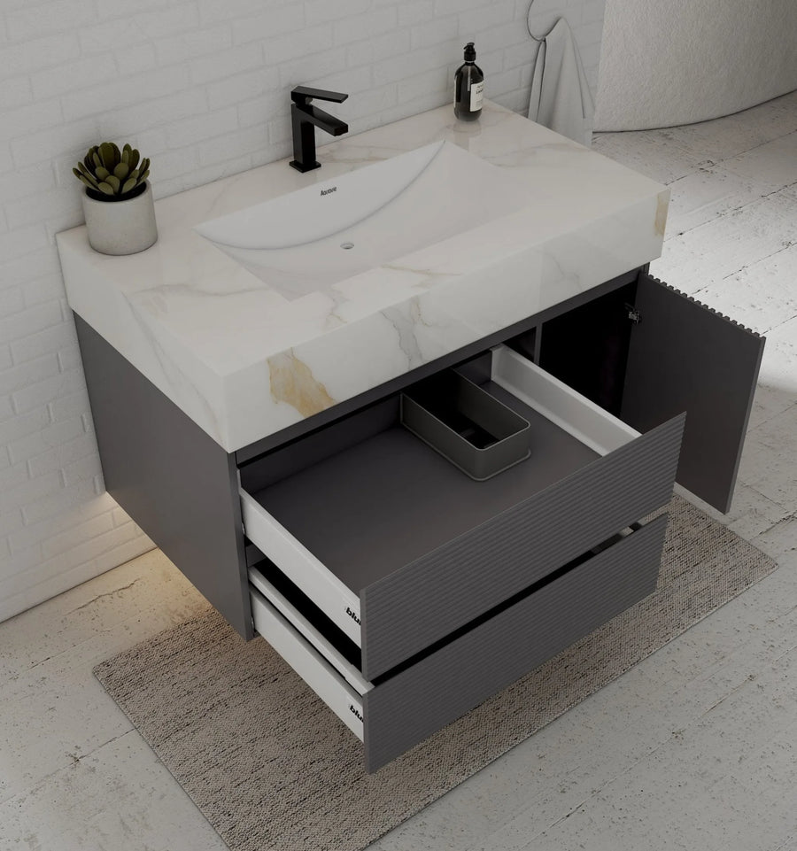 Aventino dark grey engineered wood cabinet — straight-on view of drawer face